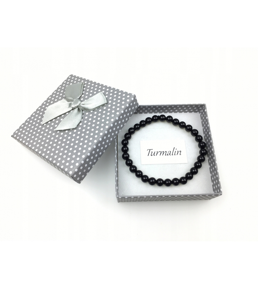 Bransoletka Turmalin Czarny 6 mm W Pudełku