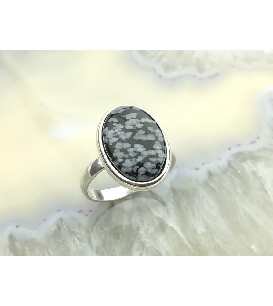 Srebrny Pierścionek Obsydian Śnieżny