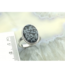 Srebrny Pierścionek Obsydian Śnieżny